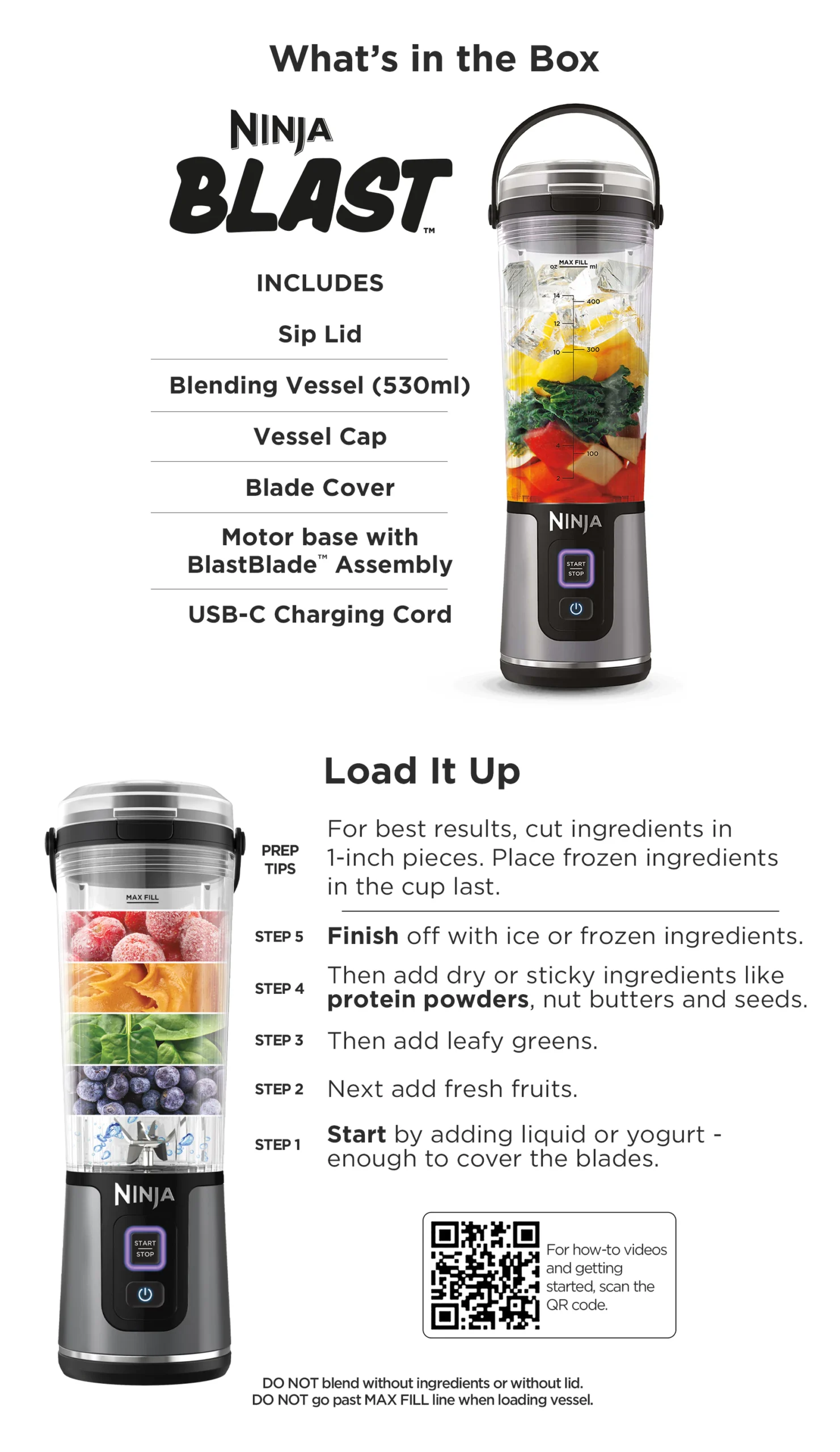 Ninja Blast Portable Blender, 530ml, Rechargeable with USB-C Cord, Crushes Ice, lightweight, BPA Free, Ninja BC151SM