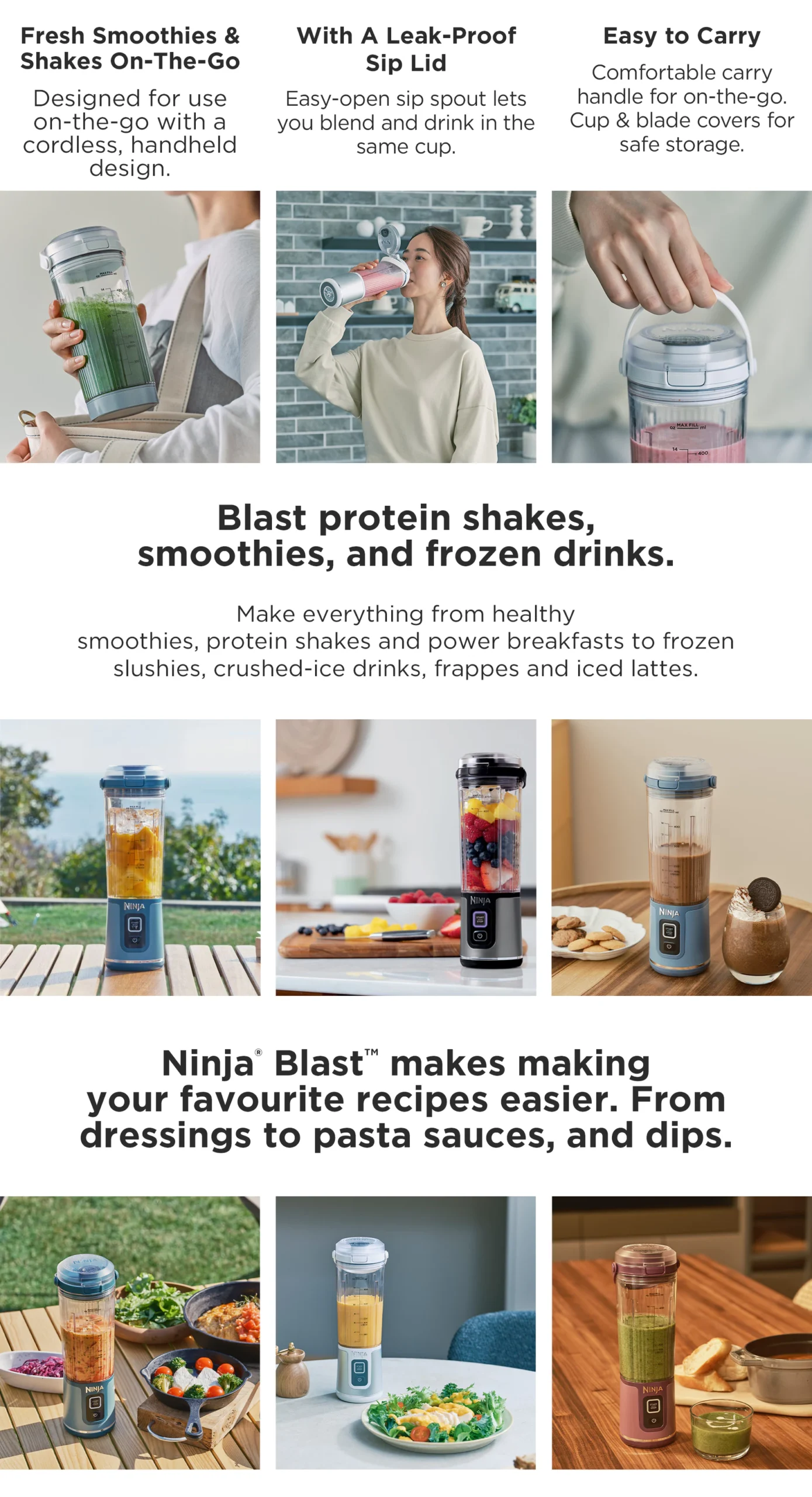 Ninja Blast Portable Blender, 530ml, Rechargeable with USB-C Cord, Crushes Ice, lightweight, BPA Free, Ninja BC151SM