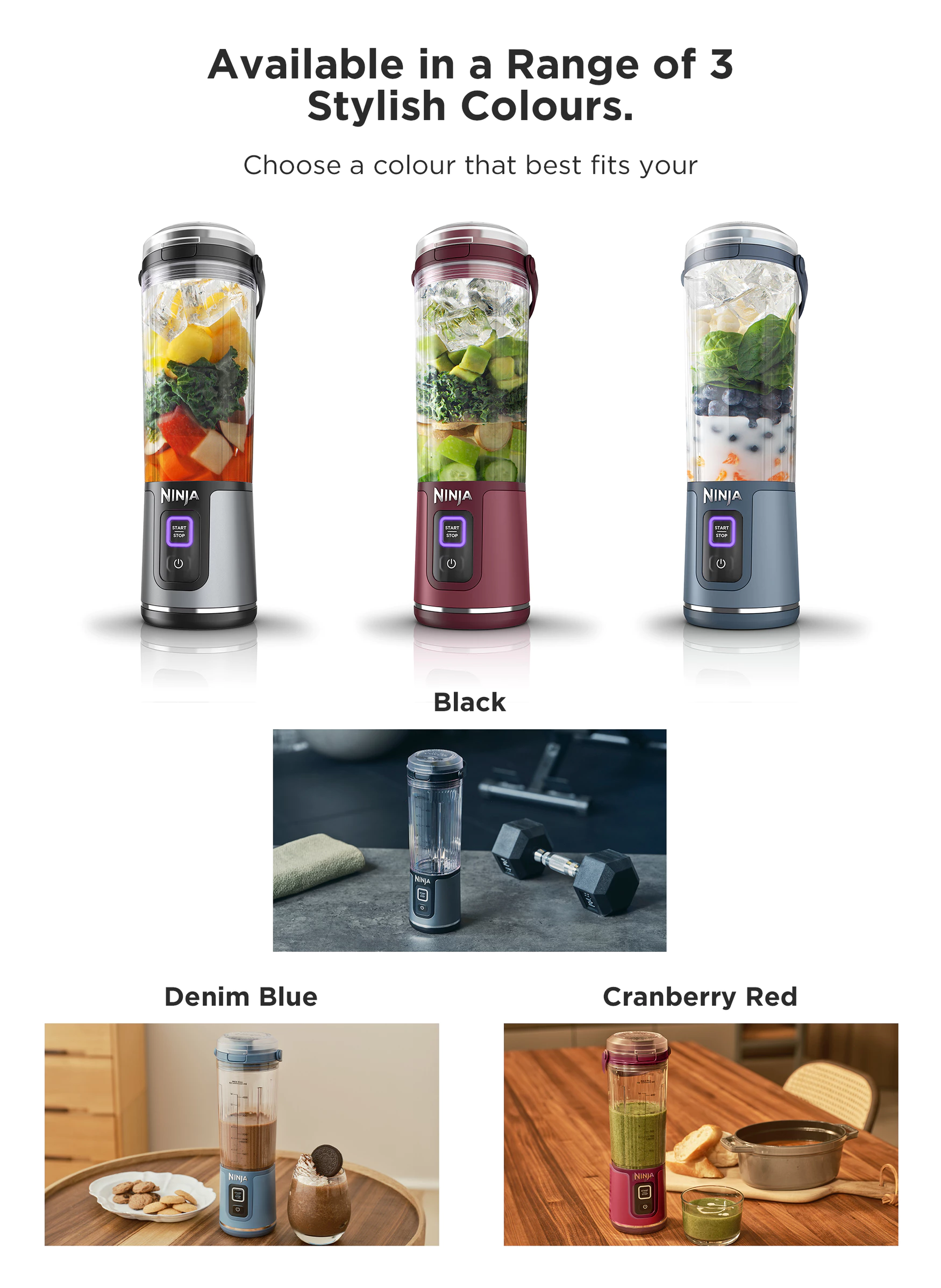 Ninja Blast Portable Blender, 530ml, Rechargeable with USB-C Cord, Crushes Ice, lightweight, BPA Free, Ninja BC151SM