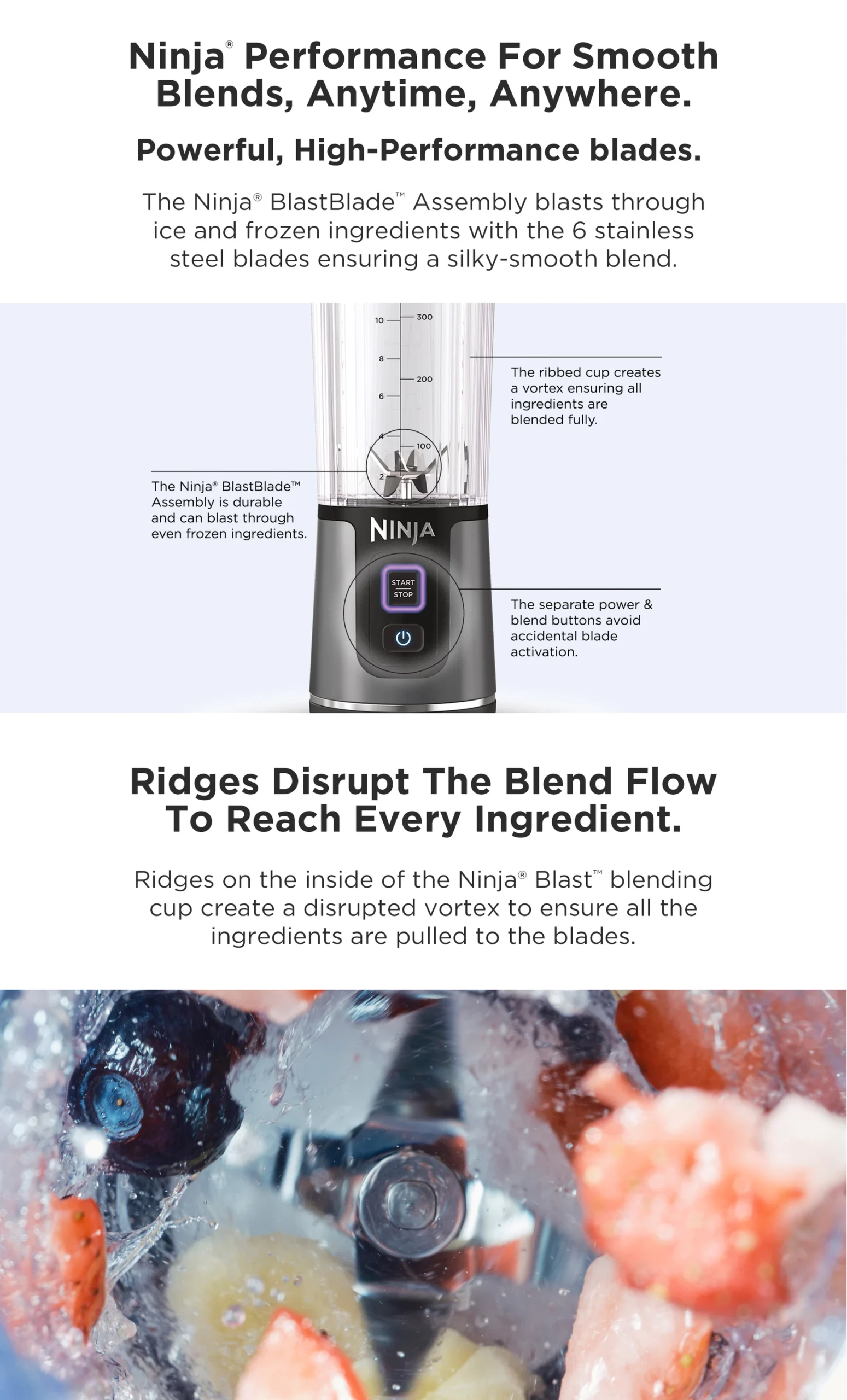 Ninja Blast Portable Blender, 530ml, Rechargeable with USB-C Cord, Crushes Ice, lightweight, BPA Free, Ninja BC151SM