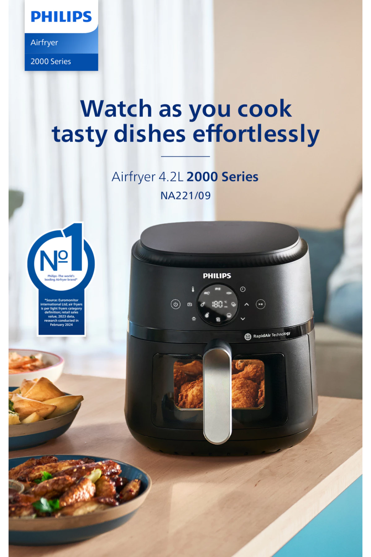 Philips NA221/09 | 13-in-1 Airfryer | 4.2L | Fry, Grill, Bake...++ | See-Thru Window | Up to 90% Less Fat | Touch Screen