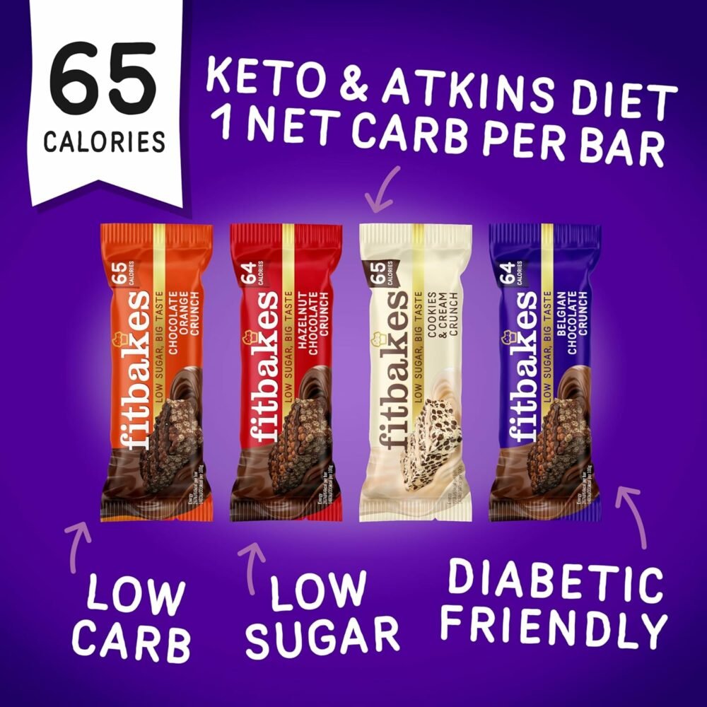 【Flash Sale】Fitbakes Gifts Diabetic Chocolate Gift Box (14x19g) Crunchy Mini Chocolate Keto Snack Bars, Sweet Diabetic Biscuit Food Treats Hamper, 65 Calories, Low Calorie Snack For Women & Men, Fit Bake - Image 3