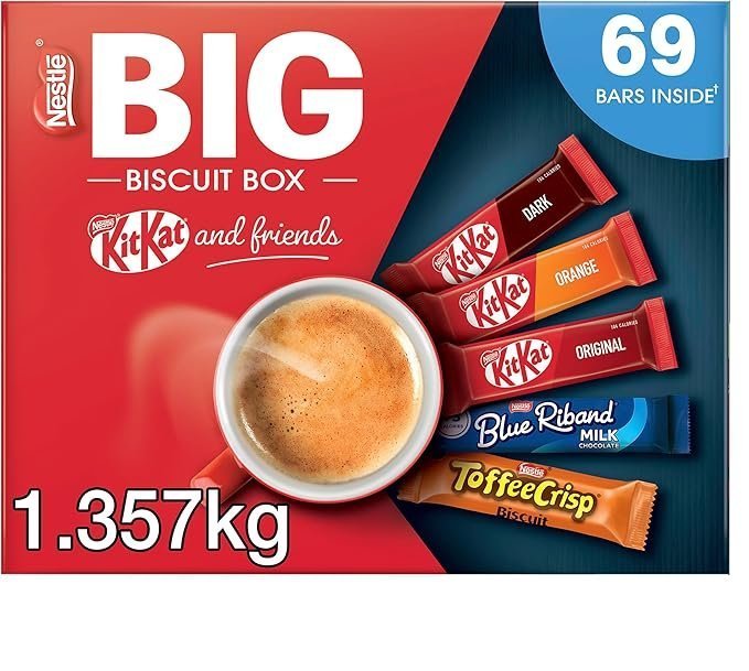 【New User Only】Nestlé Kitkat and Friends Big Biscuit Box | 69 x Chocolate Biscuit Bars – KitKat, Blue Riband, Toffee Crisp | Bulk Chocolate Box 1.357kg  X2 boxes
