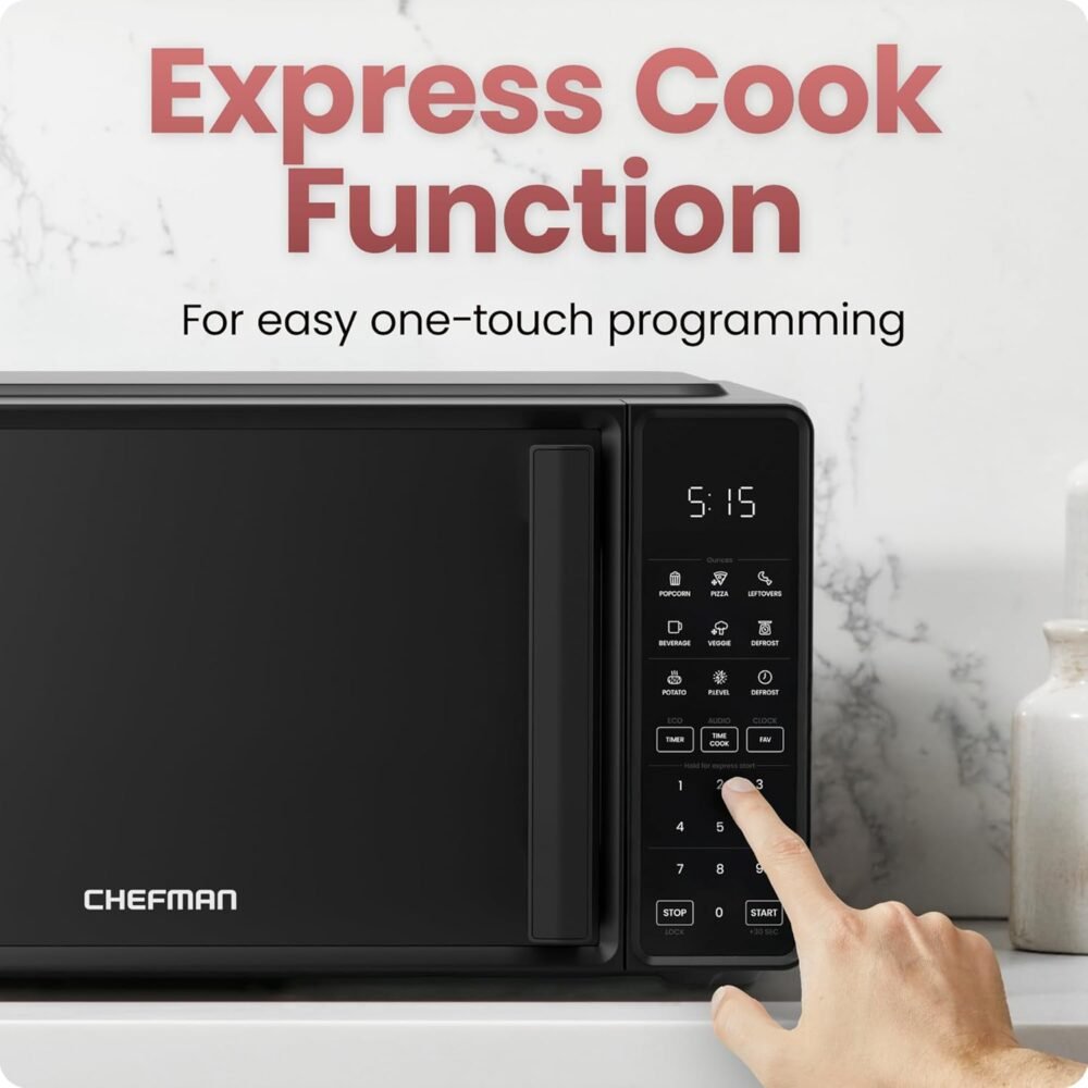 Chefman Countertop Microwave Oven 0.7 Cu. Ft.. 700 Watts with 10 Power Levels. 6 Cooking Presets with One-Touch Express Cook. Eco Mode. Child Safety Lock. & Mute Button - Black - Image 5