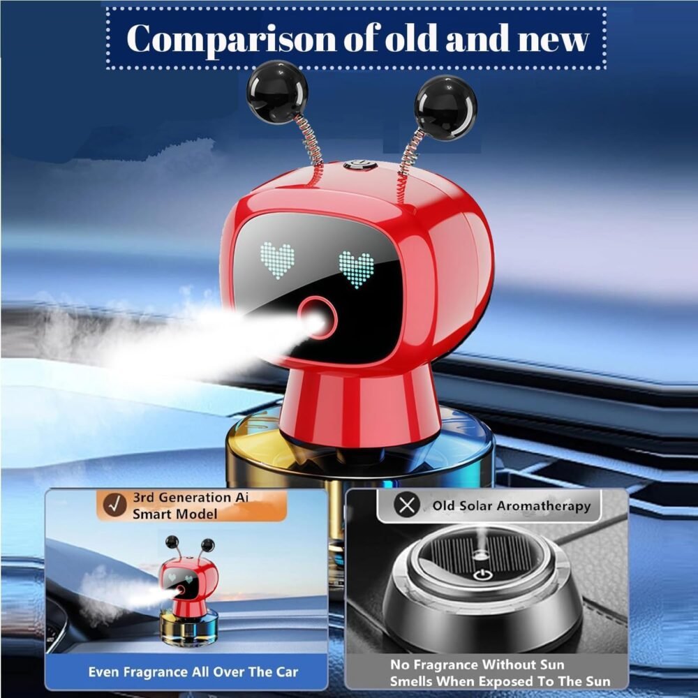 Robot Intelligent Aromatherapy Machine. Smart Cute Robot Car Air Freshener - Fine Spray/Fillable/Four-Gear Adjustment/Vibration Sensing/On-Off/Large Capacity Long-Lasting Fragrance/Red-V2(Hilton) - Image 6