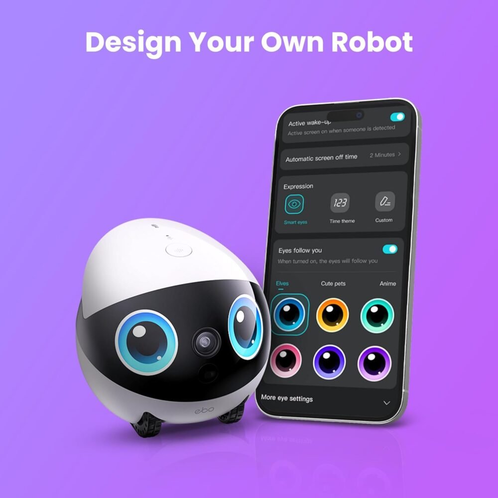 Enabot EBO Air 2 Plus FamilyBot 3K Home Camera Robot: Indoor Camera. Movable Robot Companion. 2-Way Video. AI Chat Mode. Auto-Recharge. Long Battery Life. Custom Facial Image. Night Vision - Image 8