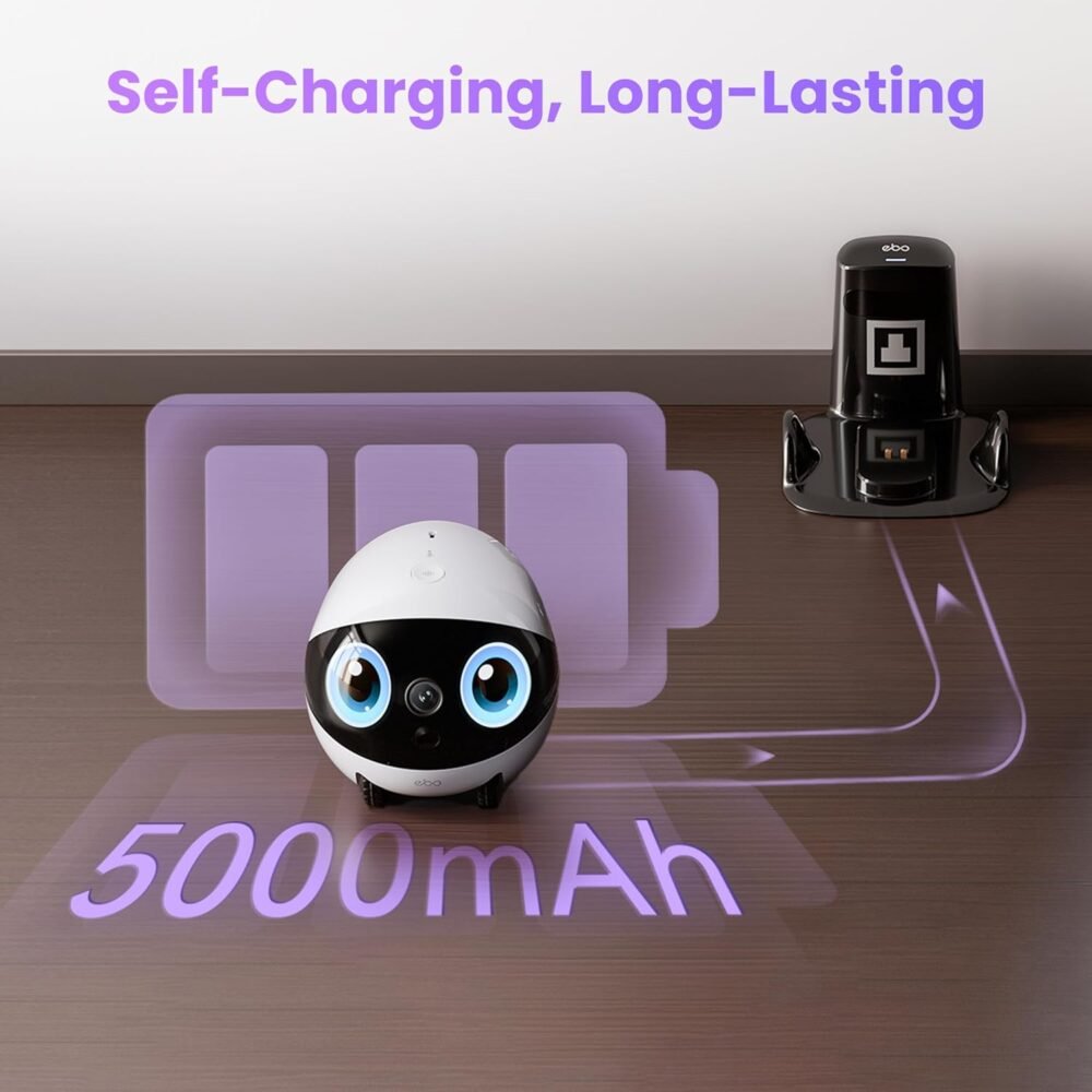 Enabot EBO Air 2 Plus FamilyBot 3K Home Camera Robot: Indoor Camera. Movable Robot Companion. 2-Way Video. AI Chat Mode. Auto-Recharge. Long Battery Life. Custom Facial Image. Night Vision - Image 6