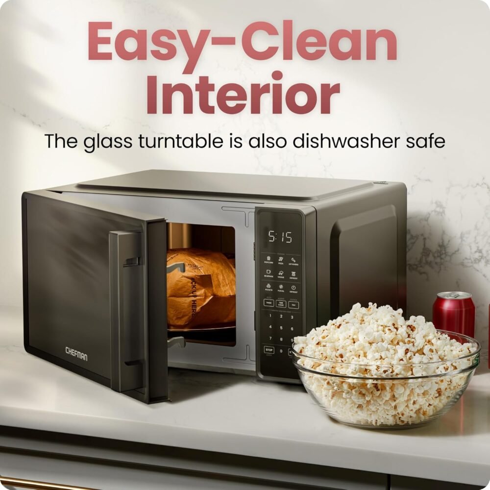 Chefman Countertop Microwave Oven 0.7 Cu. Ft.. 700 Watts with 10 Power Levels. 6 Cooking Presets with One-Touch Express Cook. Eco Mode. Child Safety Lock. & Mute Button - Black - Image 6