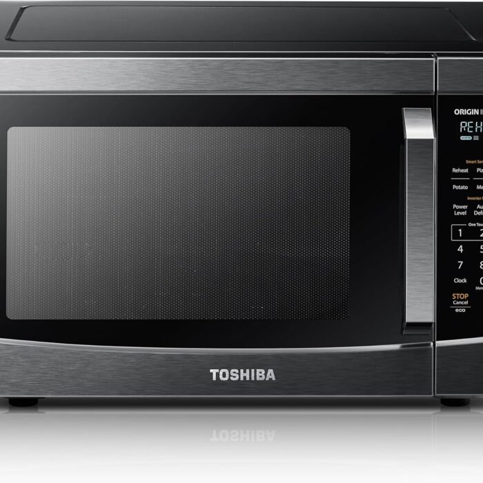 TOSHIBA ML-EM45PIT(BS) Countertop Microwave Oven with Inverter Technology. Kitchen Essentials. Smart Sensor. Auto Defrost. 1.6 Cu.ft. 13.6 Removable Turntable. 33lb.&1250W. Black Stainless Steel