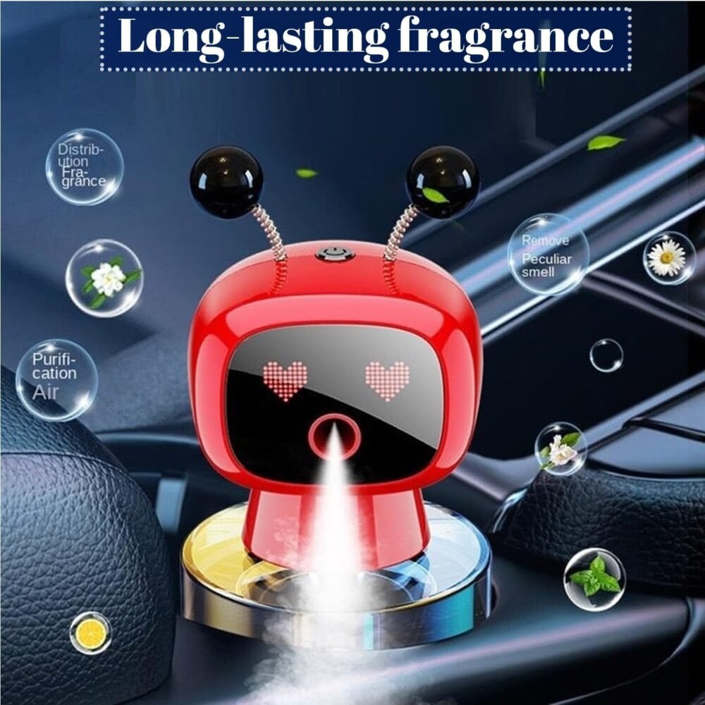 Robot Intelligent Aromatherapy Machine. Smart Cute Robot Car Air Freshener - Fine Spray/Fillable/Four-Gear Adjustment/Vibration Sensing/On-Off/Large Capacity Long-Lasting Fragrance/Red-V2(Hilton) - Image 8