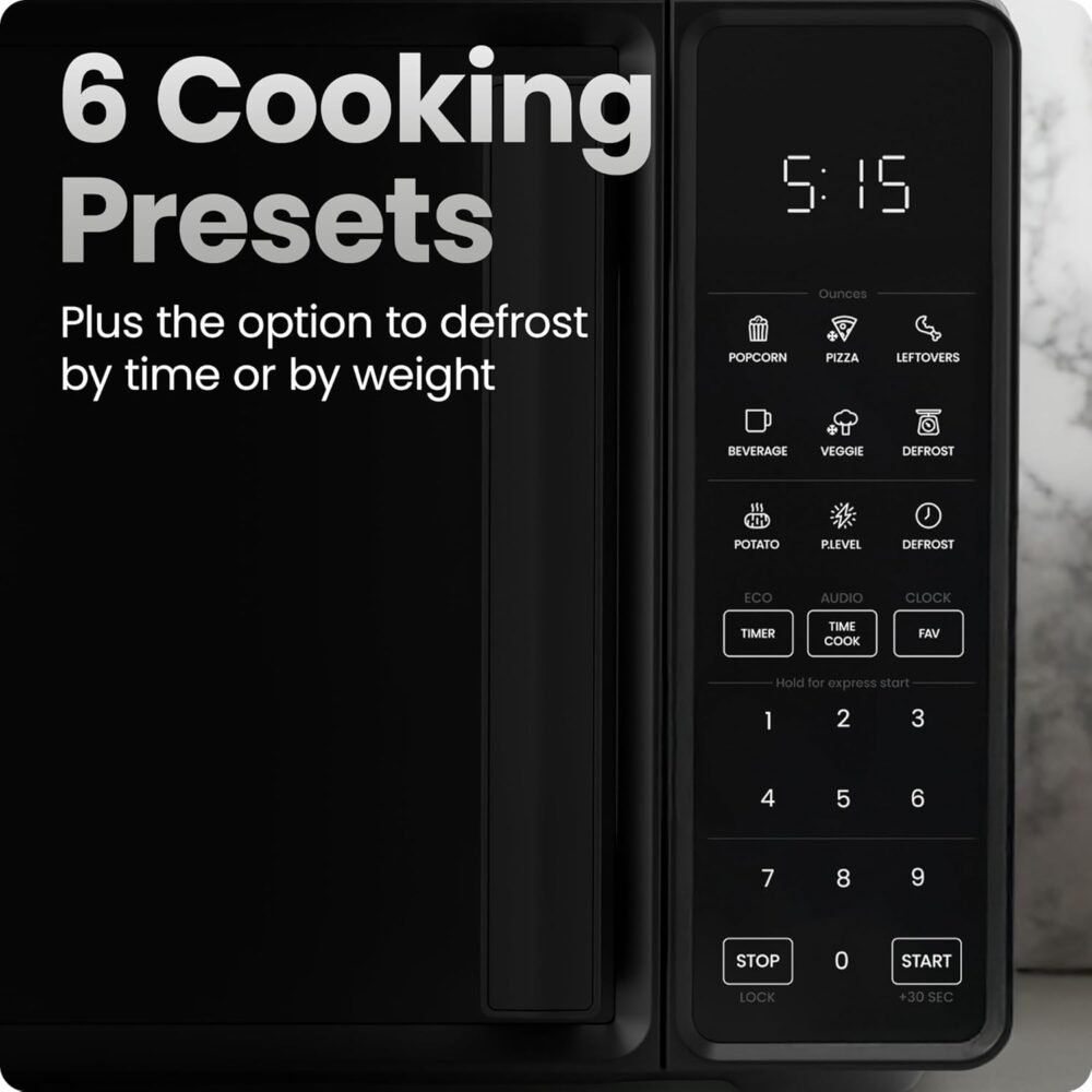 Chefman Countertop Microwave Oven 0.7 Cu. Ft.. 700 Watts with 10 Power Levels. 6 Cooking Presets with One-Touch Express Cook. Eco Mode. Child Safety Lock. & Mute Button - Black - Image 3