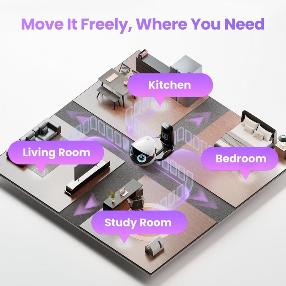Enabot EBO Air 2 Plus FamilyBot 3K Home Camera Robot: Indoor Camera. Movable Robot Companion. 2-Way Video. AI Chat Mode. Auto-Recharge. Long Battery Life. Custom Facial Image. Night Vision - Image 3