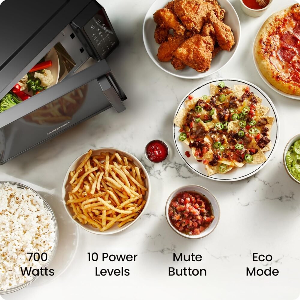 Chefman Countertop Microwave Oven 0.7 Cu. Ft.. 700 Watts with 10 Power Levels. 6 Cooking Presets with One-Touch Express Cook. Eco Mode. Child Safety Lock. & Mute Button - Black - Image 2