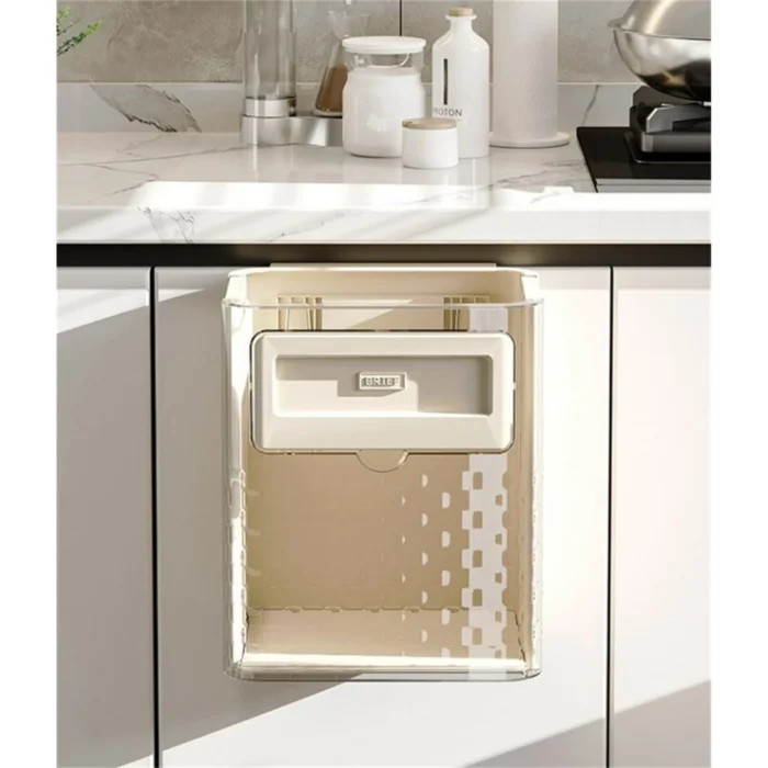Hanging Kitchen Trash Can, Dingrich 3 Gallon Collapsible Waste Bin, Small Plastic Folding Hang Garbage Can for Cabinet Bedroom Bathroom Kitchen Office Car, Beige