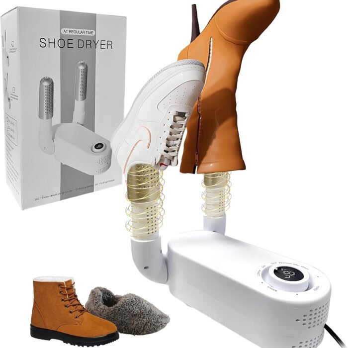 Shoe Dryer Glove Dryer. Dry Wet Shoes with 360°Heat Blower. Intelligent Shoes Dryer with Four Timer. Suitable for Sneaker. Glove. Boots. Ski Boot. Helmet. Folding and hanging Design