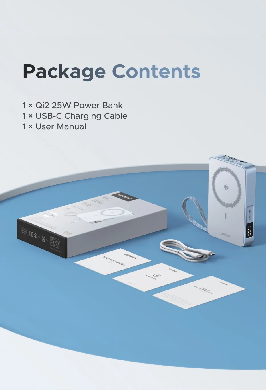 UGREEN 10000mAh Qi2 25W Magsafe Power Bank Wireless Charging Fast charging MagFlow Powerbank Built in Type-C Cable for iPhone 17 Series iPhone 16 Pro Max Qi2.2 Version