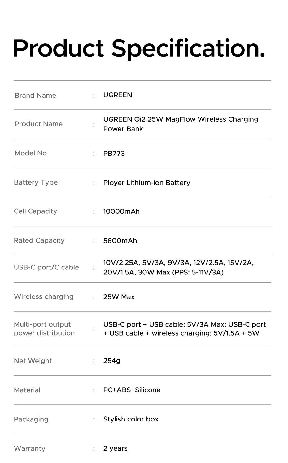 UGREEN 10000mAh Qi2 25W Magsafe Power Bank Wireless Charging Fast charging MagFlow Powerbank Built in Type-C Cable for iPhone 17 Series iPhone 16 Pro Max Qi2.2 Version