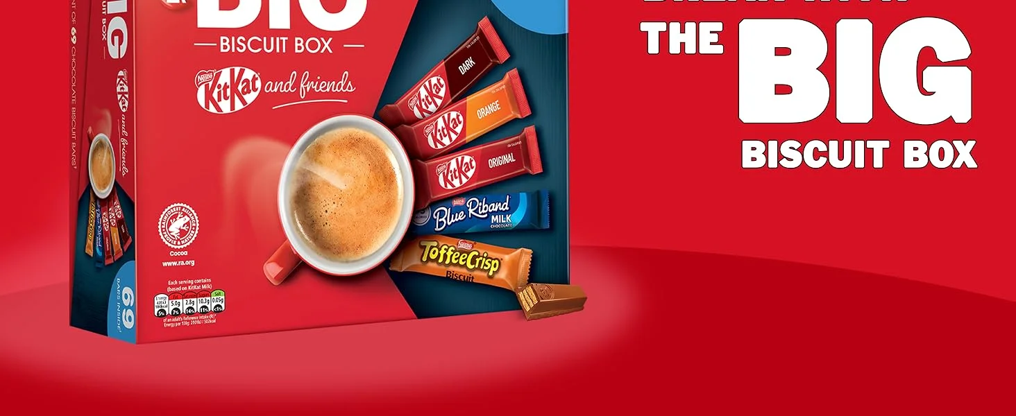 【New User Only】Nestlé Kitkat and Friends Big Biscuit Box | 69 x Chocolate Biscuit Bars – KitKat, Blue Riband, Toffee Crisp | Bulk Chocolate Box 1.357kg X2 boxes
