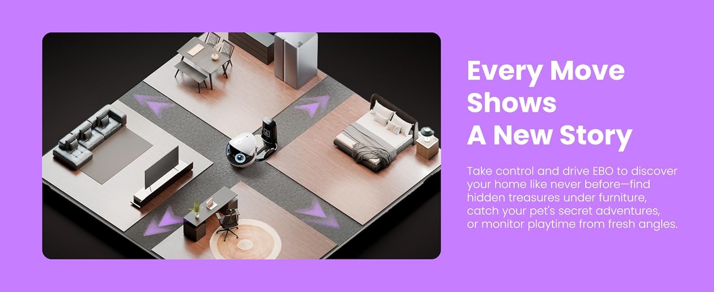 Enabot EBO Air 2 Plus FamilyBot 3K Home Camera Robot: Indoor Camera. Movable Robot Companion. 2-Way Video. AI Chat Mode. Auto-Recharge. Long Battery Life. Custom Facial Image. Night Vision