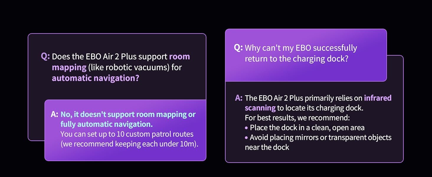 Enabot EBO Air 2 Plus FamilyBot 3K Home Camera Robot: Indoor Camera. Movable Robot Companion. 2-Way Video. AI Chat Mode. Auto-Recharge. Long Battery Life. Custom Facial Image. Night Vision