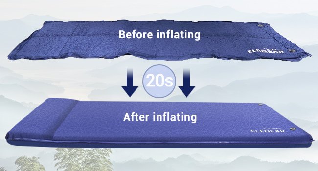 Elegear Self Inflating Sleeping Pad, 3.18'' Ultra-Thick Memory Foam Camping Pad with Pillow, 20s Fast Inflating Camping Mattress Pad, 4-Season Insulated Camp Sleeping Mat for Camping/Travel/Tent/Car